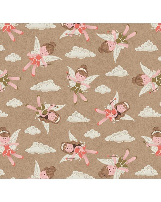 Tecido Estampado Fadas cor - 01 (Bege) Tecido Estampado Fadas cor - 01 (Bege)